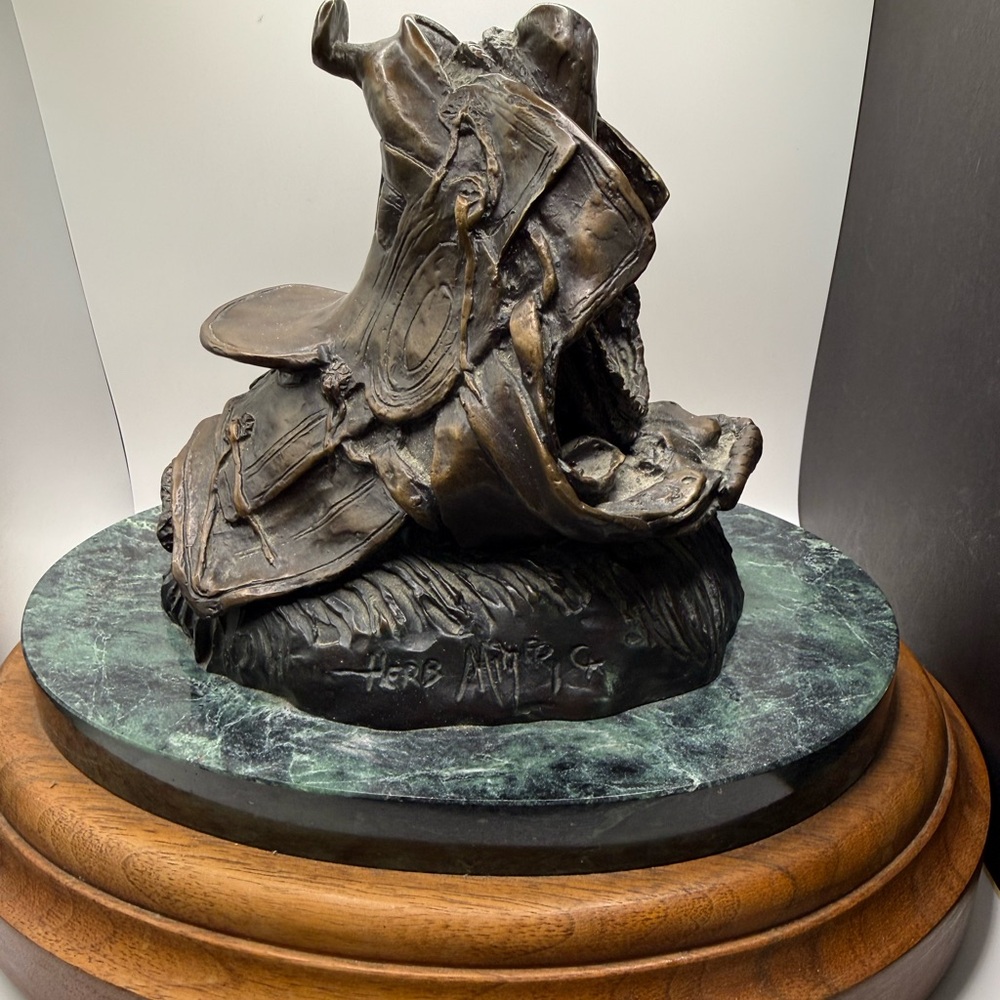 Herb Mignery Bronze Saddle Sculpture on Marble Base